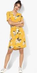 Miaminx Yellow Printed Shift Dress With Belt women