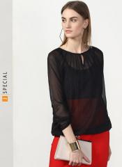 Miss Bennett Black Striped Top In Chiffon Lurex Dobby With Elasticated Hem And Sleeves women