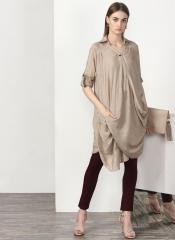 Miss Bennett Long Tunic With Collar Featuring Front Cowl Pockets With Roll Up Sleeves women