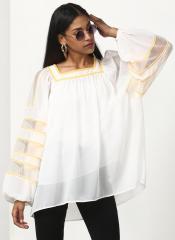 Miss Bennett Off White Solid Featuring Ladder Lace Details And Bishop Raglan Sleeves women