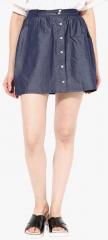 Miss Chase Blue Cotton Solid Flared Mini Skirt women