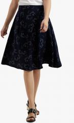 Miss Chase Navy Blue Printed Flared Skirt women