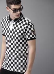 Moda Rapido Black & White Checked Polo Collar T Shirt men