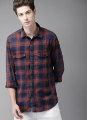 Moda Rapido Rust Red & Navy Blue Slim Fit Checked Casual Shirt men
