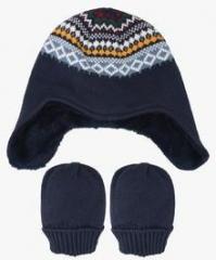 Mothercare Navy Blue Cap With A Pair Of Mittens boys