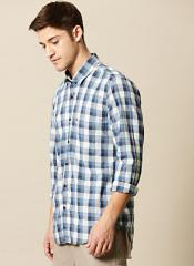 Mr Bowerbird Blue & Off White Tailored Fit Checked Casual Shirt men