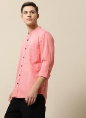 Mr Bowerbird Coral Pink Tailored Fit Self Design Casual Shirt men
