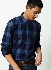 Mr Bowerbird Navy Blue Tailored Fit Checked Casual Shirt men