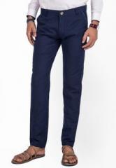 Mr Button Solid Navy Blue Casual Trouser men