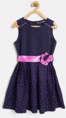Nauti Nati Girls Navy Blue & Pink Printed Fit & Flare Dress