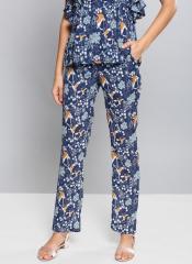 Nush Blue Regular Fit Printed Regular Trousers women