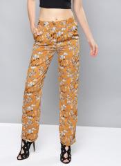 Nush Mustard Yellow Printed Relaxed Fit Parallel Trousers women