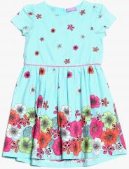 One Friday Turquoise Blue Printed Fit and Flare Dress girls