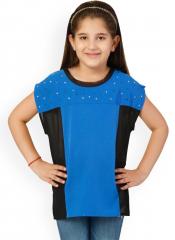 Oxolloxo Blue Solid Polyester Boxy Top girls