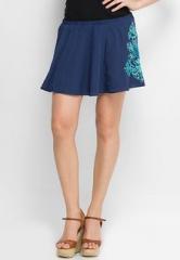 Oxolloxo Navy Blue Embroidered Skirt women