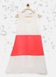 Peppermint Girls Off White & Coral Colourblocked A Line Dress
