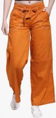 Pluss Orange Solid Flared Parallel Trouser women
