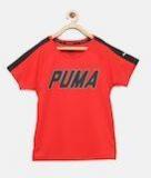 Puma Boys Red Gym Graphic Printed Round Neck T shirt