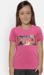 Puma Girls Magenta Printed Round Neck T shirt