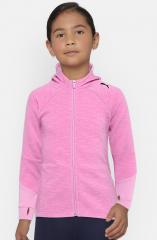 Puma Girls Pink Solid Hooded EVOSTRIPE FZ Jacket