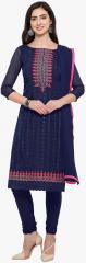 Rajnandini Navy Blue Embroidered Dress Material women