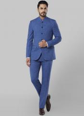 Raymond Blue Self Design Single Breasted Bandhgala Suit men