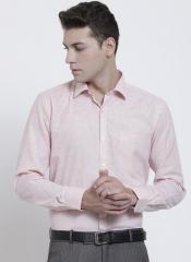 Rg Designers White & Peach Coloured Linen Slim Fit Striped Formal Shirt men