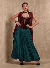 Ritu Kumar Burgundy Solid Flared Skirt With Corset And Shrug women