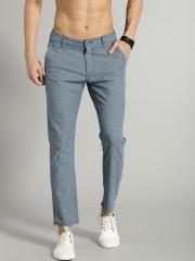 Roadster Men Blue Solid Slim Fit Cropped Trousers