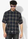 Roadster Olive Green & Navy Blue Regular Fit Checked Casual Shirt men