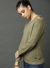 Roadster Olive Green Solid Pullover women