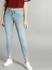 Roadster Time Travlr Blue Skinny Fit Mid Rise Low Distress Stretchable Jeans women
