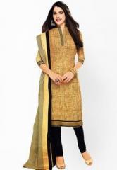 Salwar Studio Yellow And Black Cotton Dress Material women
