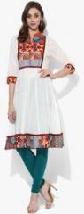Sangria 3/4Th Sleeves Anarkali With Printed Yoke & Hem women