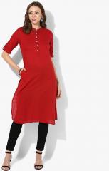 Sangria Band Collar Buttton Down Kurta In Maroon With Embroidery Details women