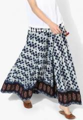 Sangria Full Length Blue Skirt With Border Contrast Print women
