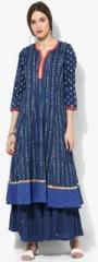 Sangria Henley Embroidered Hi Low Length Printed Anarkali With 3/4Th Sleeves women