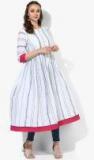 Sangria Henley Neck Striped Rayon Anarkali With 3/4Th Sleeves women