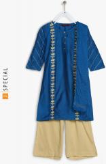 Sangria Kids Round Neck Embroidered 3/4th Sleeves Kurtawith Palazzo And Printed Dupatta girls