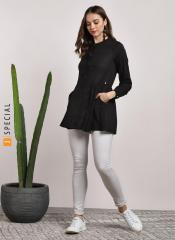 Sangria Mandarin Collar Full Sleeves Tunic With Contrast Stitch Detail women