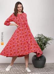 Sangria Pink & Red Printed A Line Dress women