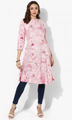 Sangria Pink Mandrain Printed Flared Tunic With Full Sleeves women