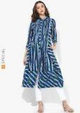 Sangria Printed Cotton Shift Dress With 3/4Th Sleeves women