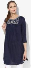 Sangria Round Neck Embroidered Flared Tunic With 3/4Th Sleeves women