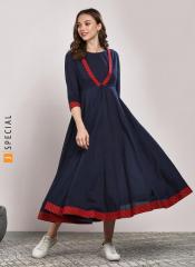 Sangria Solid Round Neck Anarkali With 3/4th Sleeves women