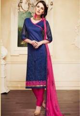 Saree Mall Blue Embroidered Dress Material women