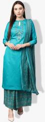 Saree Mall Teal Embroidered Dress Material women