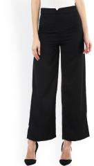 Sassafras Black Solid Smart Fit Flat Front Trousers women