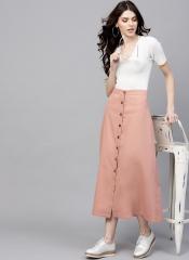 Sassafras Dusty Pink Solid Midi A Line Skirt women