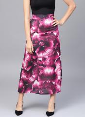 Sassafras Magenta & Black Floral Maxi Flared Skirt women
